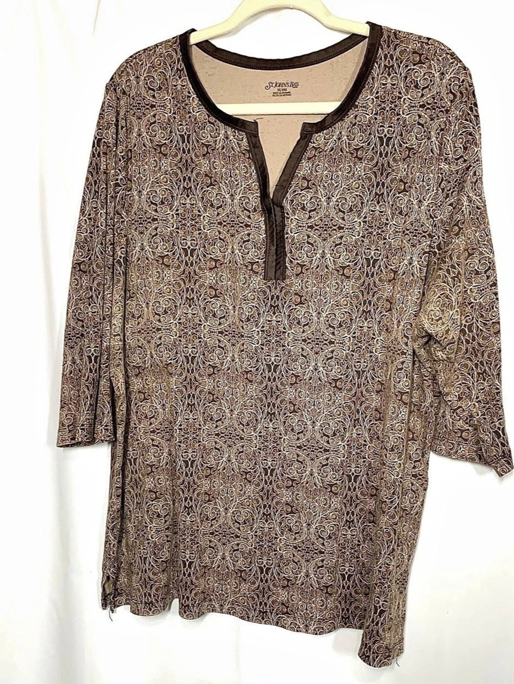 St. John's Bay Brown Floral Scroll 3/4 Sleeve Top, 3X